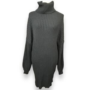 Black Ribbed Sweater Turtleneck Dress Medium